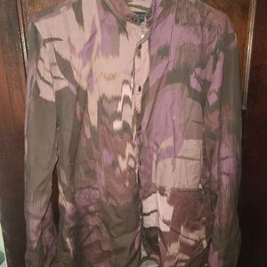 Ted Baker Abstract Maroon Burgundy Shirt AOP Mandarin Collar